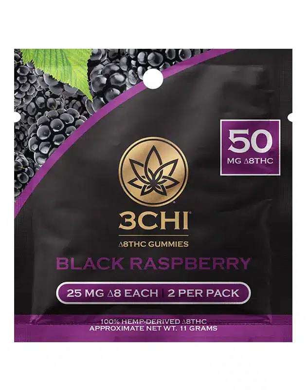 3Chi Delta 8 Gummies- 25MG- Strawberry- Black Raspberry- Watermelon- 2 Pack