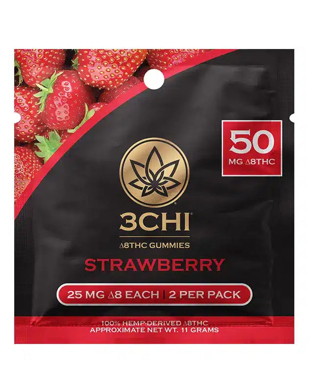 3Chi Delta 8 Gummies- 25MG- Strawberry- Black Raspberry- Watermelon- 2 Pack