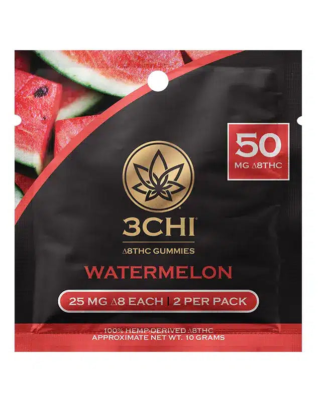 3Chi Delta 8 Gummies- 25MG- Strawberry- Black Raspberry- Watermelon- 2 Pack